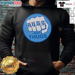 Good Hugs Not Thugs hoodie in vibrant colors, showcasing a positive message on a comfortable sweatshirt design.