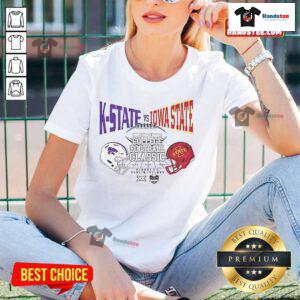 Good Kansas State vs Iowa State College Football Classic 2025 Ladies Tee featuring vibrant team colors and stylish design.