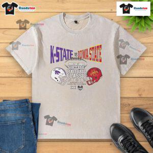 Good Kansas State vs Iowa State College Football Classic 2025 washed t-shirt featuring team logos and vibrant colors.
