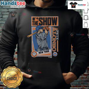 Good MLB The Show Mets Pete Alonso hoodie featuring vibrant team colors and player graphics, perfect for fans.