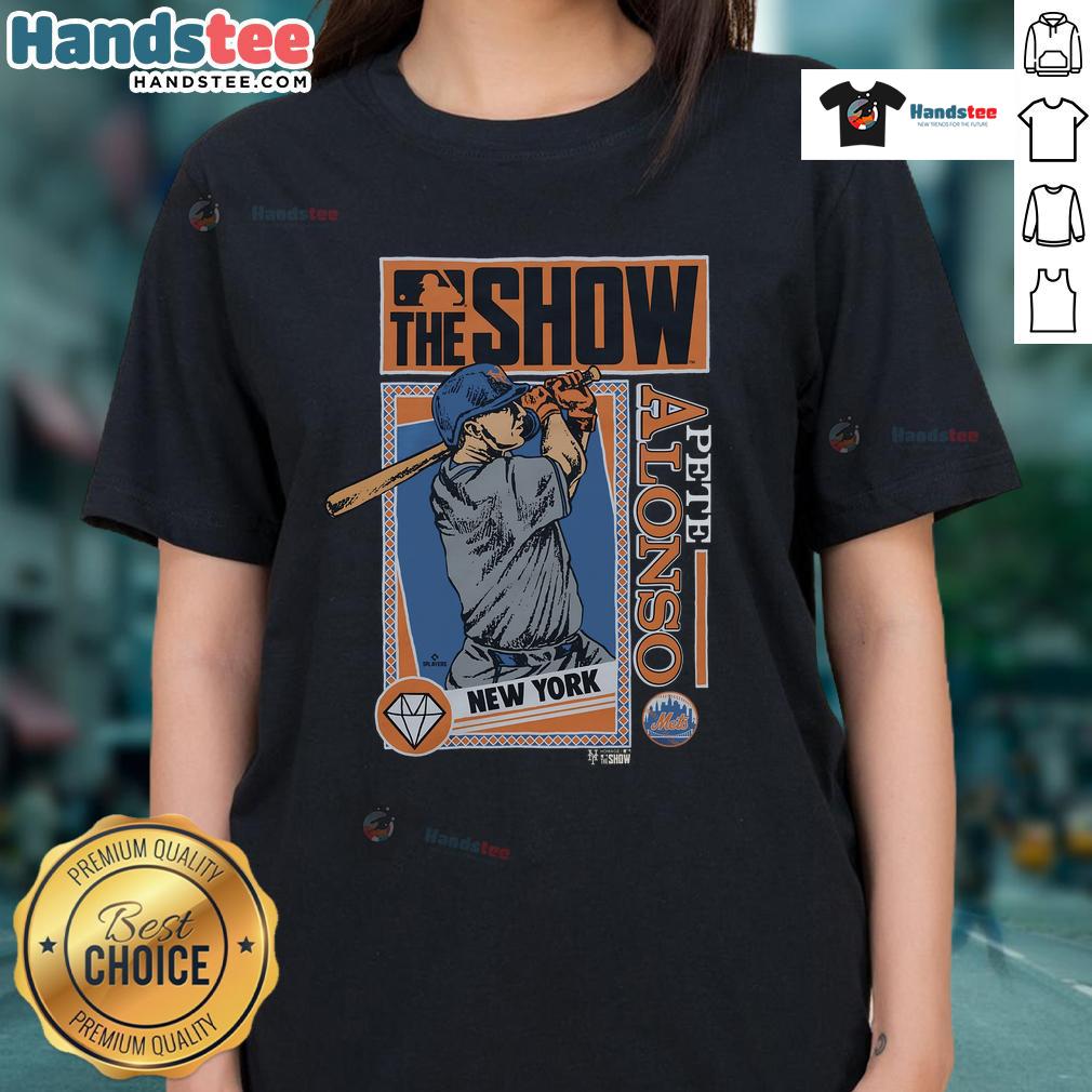 Good MLB The Show Mets Pete Alonso Ladies Tee featuring vibrant graphics and comfortable fit for female fans.