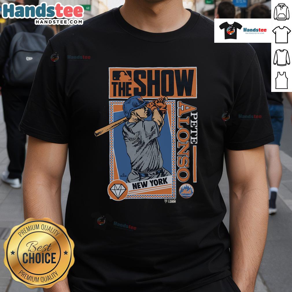Good MLB The Show Mets Pete Alonso T-Shirt featuring vibrant graphics and team colors perfect for baseball fans.