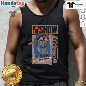 Good MLB The Show Mets Pete Alonso tank top featuring vibrant team colors and player graphics for baseball fans.