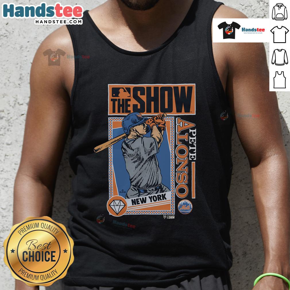 Good MLB The Show Mets Pete Alonso tank top featuring vibrant team colors and player graphics for baseball fans.
