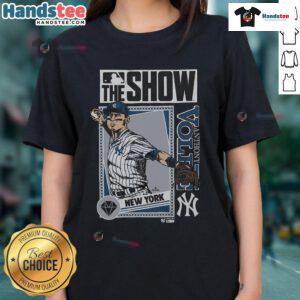 Good MLB The Show Yankees Anthony Volpe Ladies Tee featuring a stylish design for female fans of baseball.