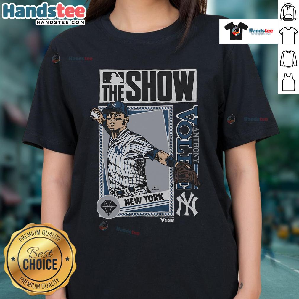 Good MLB The Show Yankees Anthony Volpe Ladies Tee featuring a stylish design for female fans of baseball.