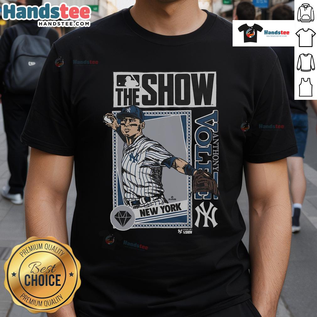Good MLB The Show Yankees Anthony Volpe T-Shirt featuring player graphics and team colors for baseball fans.