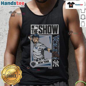 Anthony Volpe wearing a Yankees tank top in MLB The Show, showcasing his style and team spirit on the virtual field.
