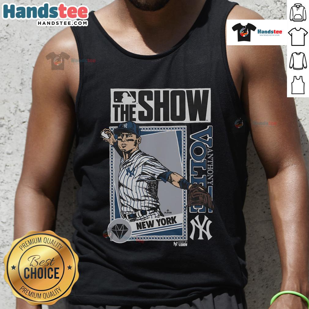 Anthony Volpe wearing a Yankees tank top in MLB The Show, showcasing his style and team spirit on the virtual field.