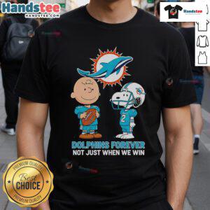 Alt Text: Good Miami Dolphins Charlie Brown Snoopy Dolphins Forever T-Shirt design featuring fun graphics and team spirit.