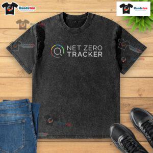 Good Net Zero Tracker logo on a washed t-shirt, promoting sustainability and eco-friendly practices.