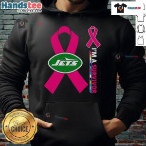 Good New York Jets X Cancer Awareness 'I'm A Survivor' Hoodie showcasing support for cancer survivors in team colors.