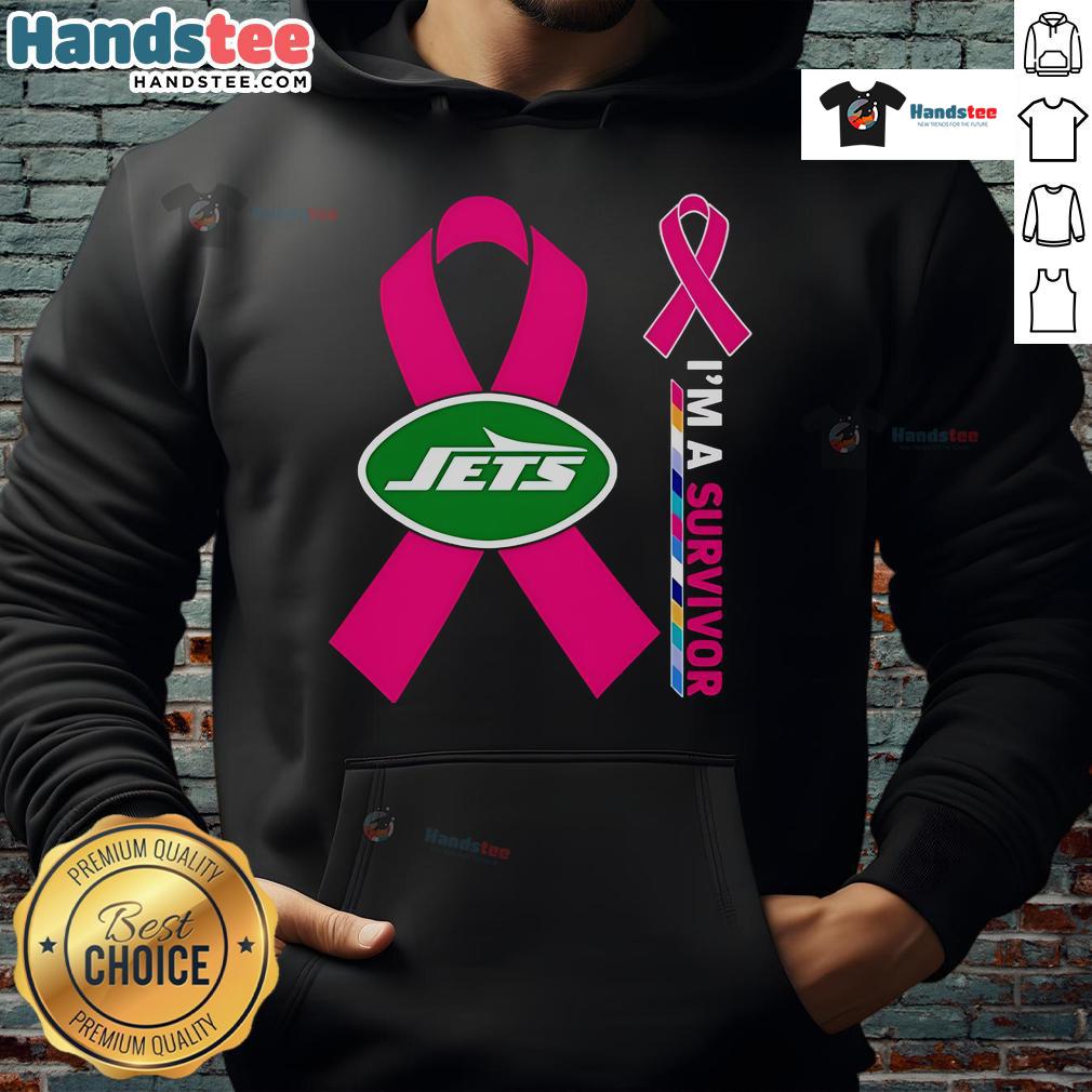 Good New York Jets X Cancer Awareness 'I'm A Survivor' Hoodie showcasing support for cancer survivors in team colors.