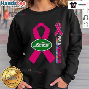 Good New York Jets X Cancer Awareness 'I'm A Survivor' sweatshirt featuring bold graphics and vibrant team colors.