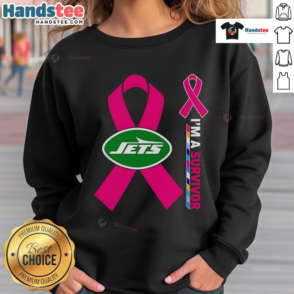 Good New York Jets X Cancer Awareness 'I'm A Survivor' sweatshirt featuring bold graphics and vibrant team colors.