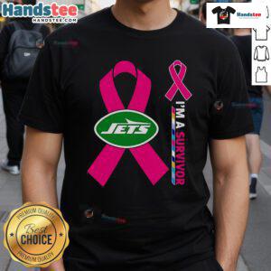Good New York Jets X Cancer Awareness 'I'M A Survivor' T-Shirt featuring bold graphics and team colors, perfect for supporters.