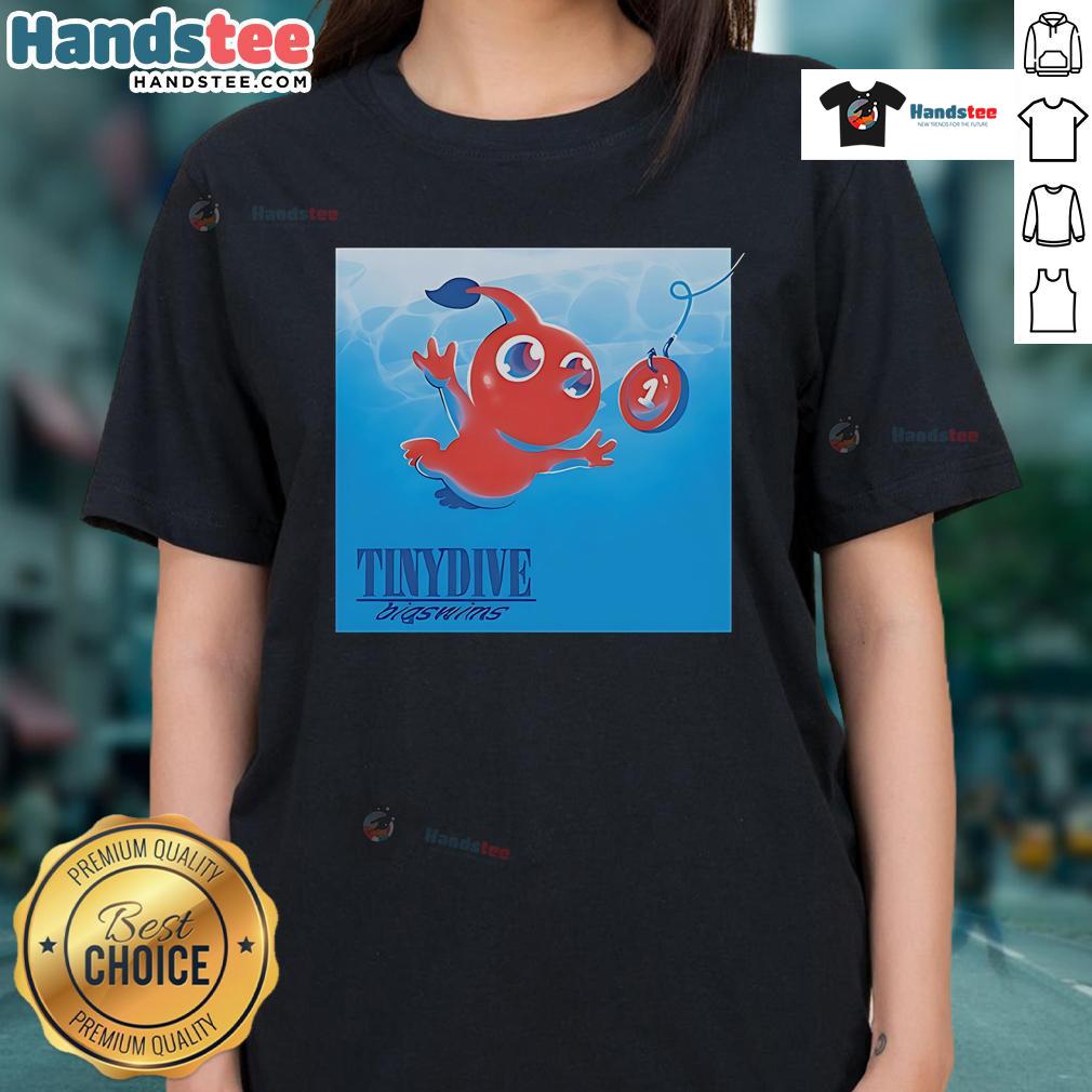 Good Pikmin Nirvana's 'Nevermind' Tiny Dive Big Swims Ladies Tee featuring vibrant graphics and a stylish design.