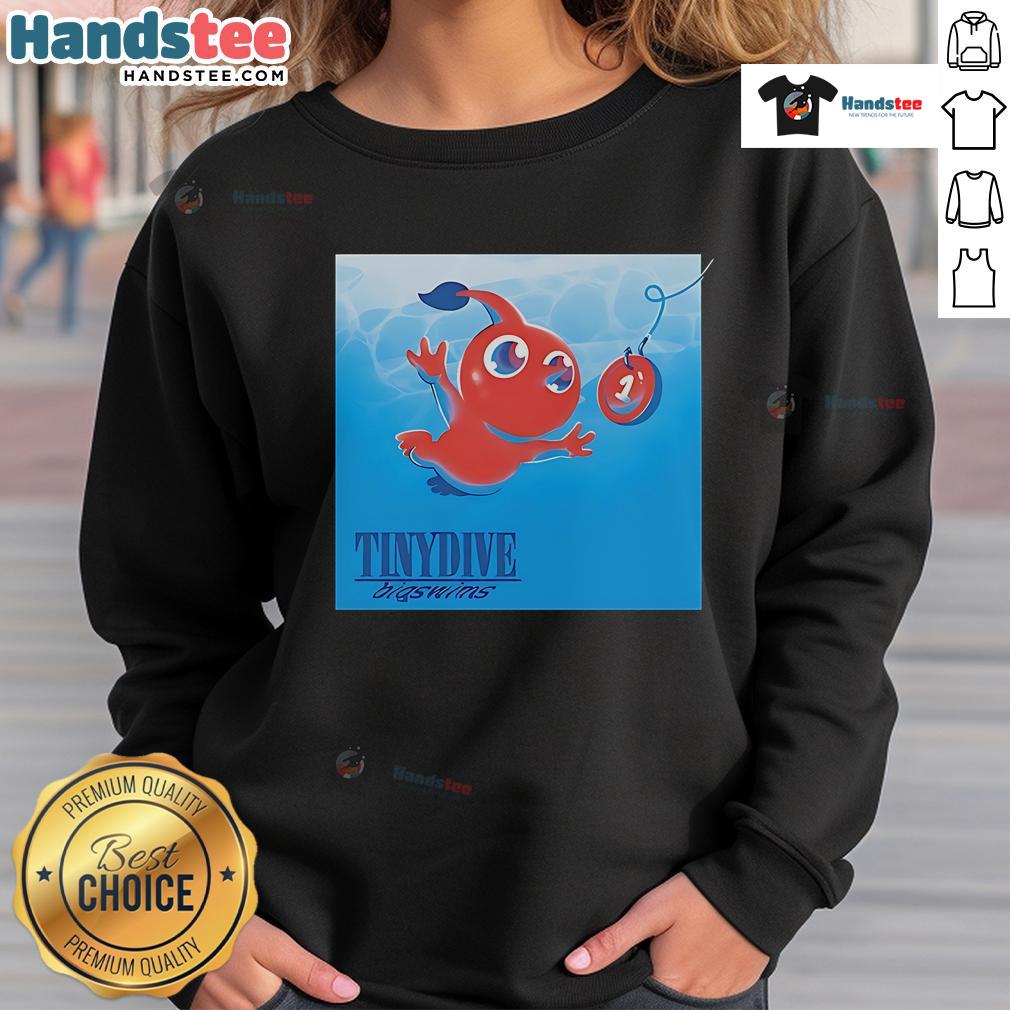 Alt Text: Good Pikmin Nirvana's Nevermind Tiny Dive Big Swims sweatshirt featuring vibrant graphics and cozy design.