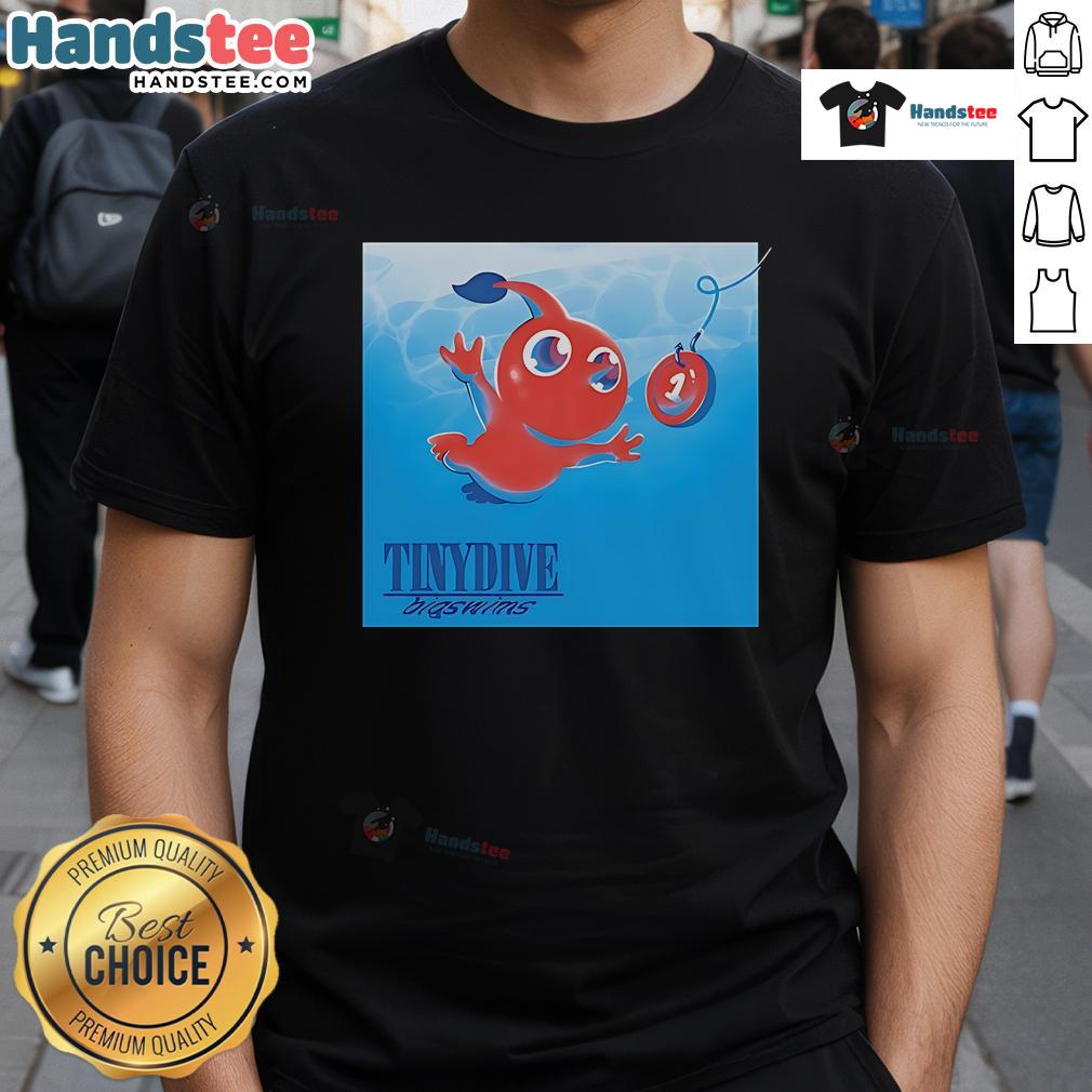 Alt Text: Good Pikmin Nirvana's Album Nevermind Tinydive Bigswims T-Shirt featuring vibrant graphics and unique design.