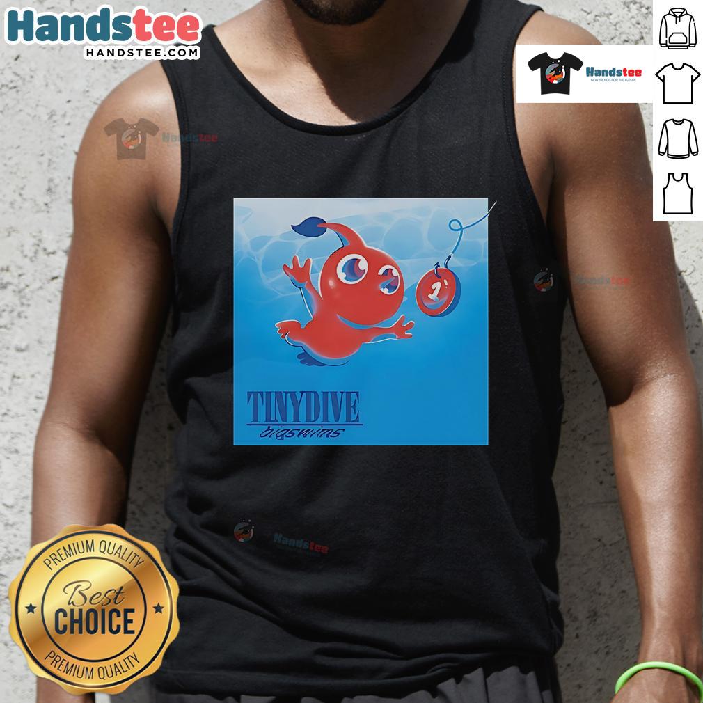 Good Pikmin Nirvana's album 'Nevermind' on a tank top featuring vibrant artwork and playful design elements.