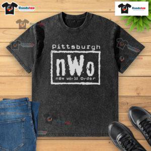 Good Pittsburgh nWo New World Order washed t-shirt featuring a vintage design, perfect for wrestling fans and collectors.