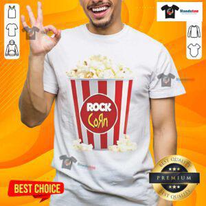 Good Rock Corn Popcorn T-Shirt featuring a fun popcorn graphic, perfect for movie nights and popcorn lovers.