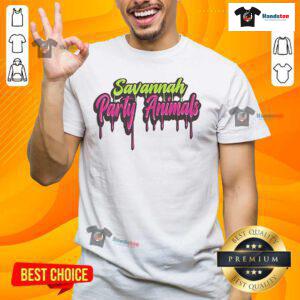 Good Savannah Party Animals T-Shirt featuring vibrant graphics and bold text, perfect for fun gatherings and celebrations.
