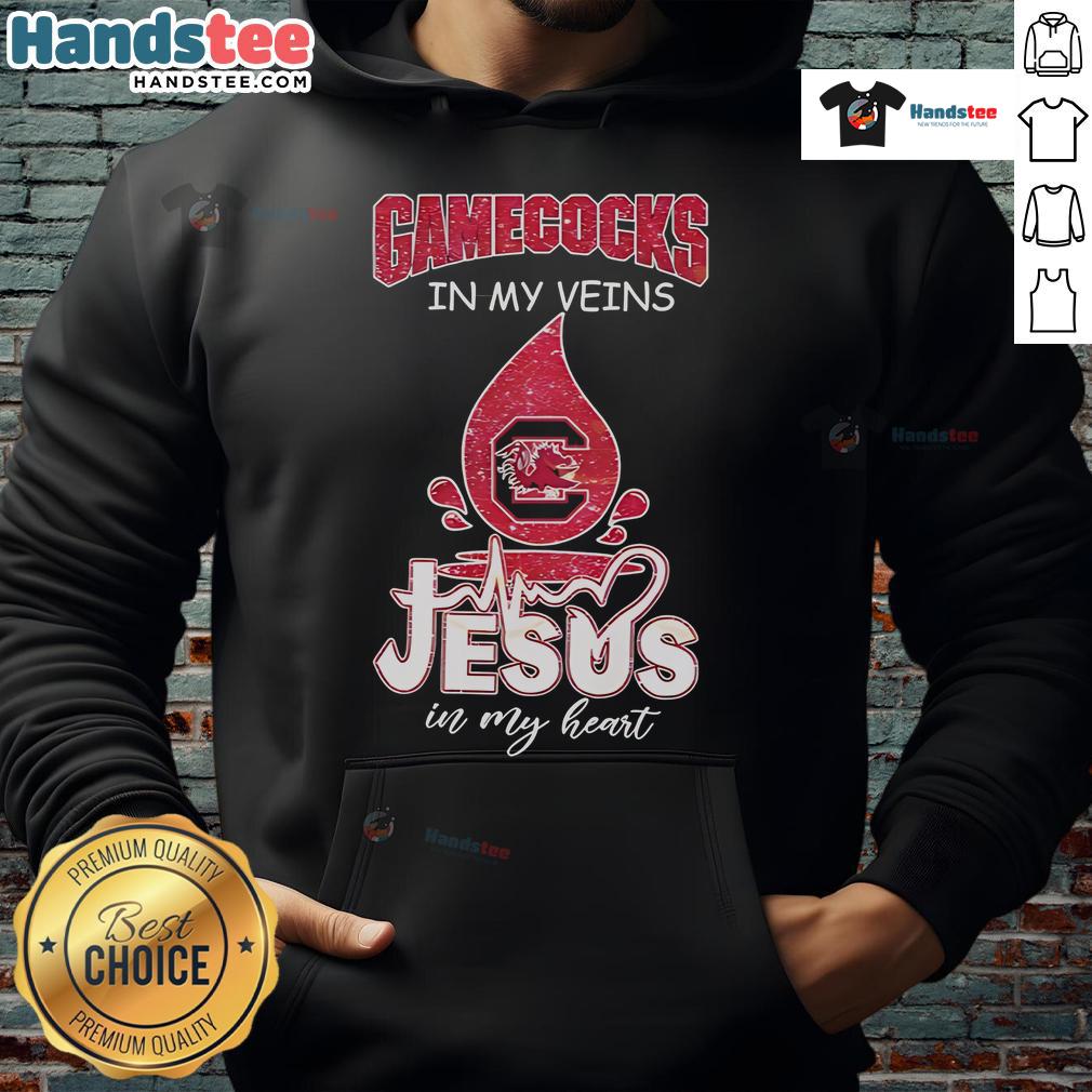 Good South Carolina Gamecocks in My Veins Jesus in My Heart Hoodie for fans, showcasing team spirit and faith.
