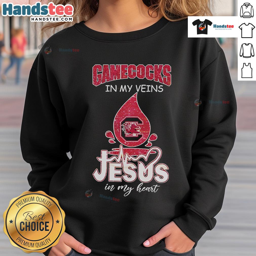 Good South Carolina Gamecocks in My Veins Jesus in My Heart sweatshirt featuring vibrant team colors and a cozy design.