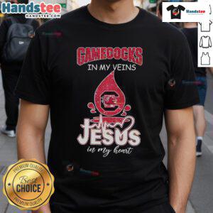 Good South Carolina Gamecocks In My Veins Jesus In My Heart T-Shirt design featuring bold graphics and team colors.