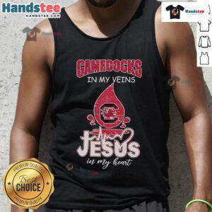 Good South Carolina Gamecocks in My Veins Jesus in My Heart tank top, perfect for fans showcasing team spirit and faith.