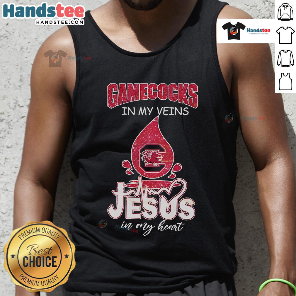 Good South Carolina Gamecocks in My Veins Jesus in My Heart tank top, perfect for fans showcasing team spirit and faith.