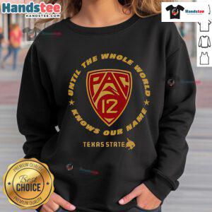 Good Texas State PAC-12 sweatshirt featuring bold graphics, perfect for fans and supporters of Texas State athletics.