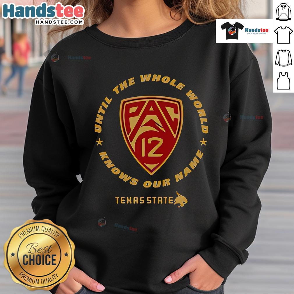 Good Texas State PAC-12 sweatshirt featuring bold graphics, perfect for fans and supporters of Texas State athletics.