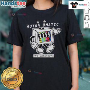 Alt Text: Good The Lumineers 2025 Automatic World Tour TV Ladies Tee featuring vibrant design and tour details.