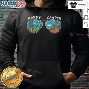 Happy Camper sunglasses hoodie featuring a vibrant design, perfect for outdoor enthusiasts and stylish comfort.
