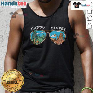 Happy Camper sunglasses tank top featuring a vibrant design, perfect for summer adventures and outdoor fun.