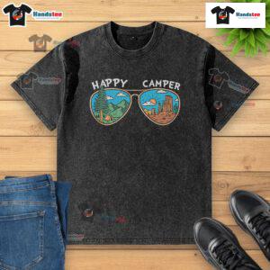 Happy Camper Sunglasses Washed T-Shirt featuring a vibrant graphic design, perfect for outdoor enthusiasts and summer adventures.