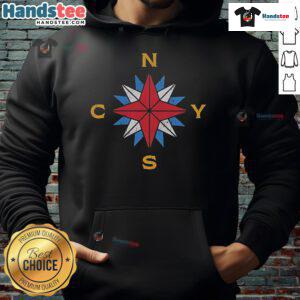 Happy Crosby Stills Nash Young wearing a stylish Compass hoodie, showcasing a vibrant design and joyful expression.