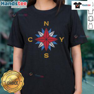 Alt Text: Happy Crosby Stills Nash Young Compass Ladies Tee featuring a vibrant design and comfortable fit for music fans.