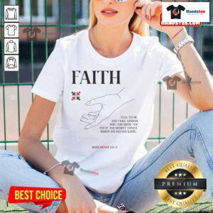Happy Faith Call To Me And I Will Answer You Ladies Tee featuring vibrant design and uplifting message for women.