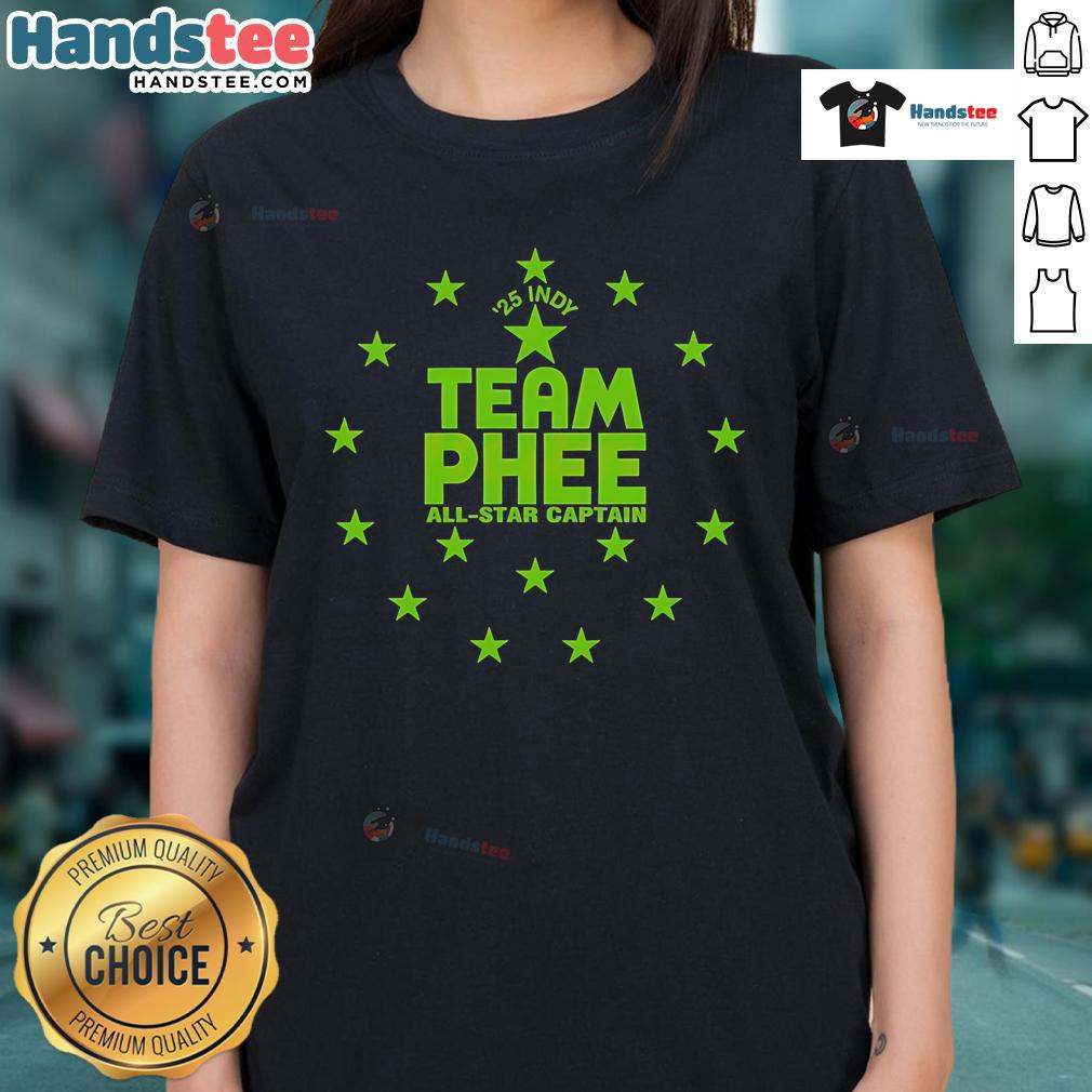 Alt Text: Happy Napheesa Collier, All-Star Captain 2025, wearing Team Phee Indy Ladies Tee, celebrating her success.