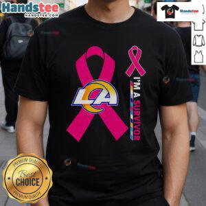 Happy Los Angeles Rams X Cancer Awareness I'M A Survivor T-Shirt showcasing team spirit and support for cancer survivors.