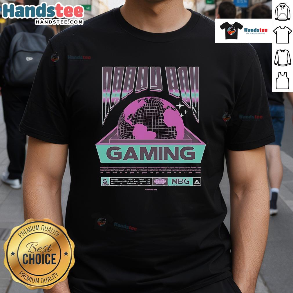 Happy Nappy Boy Gaming Worldwide T-Shirt featuring a colorful graphic design for gaming enthusiasts and kids.