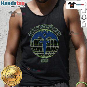Happy Queensryche Athletic Globe 1981 tank top featuring vibrant design, perfect for fans of classic rock apparel.