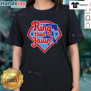 Happy Ring That Jawn Philadelphia Phillies Ladies Tee in vibrant red, perfect for game day and showing team spirit.