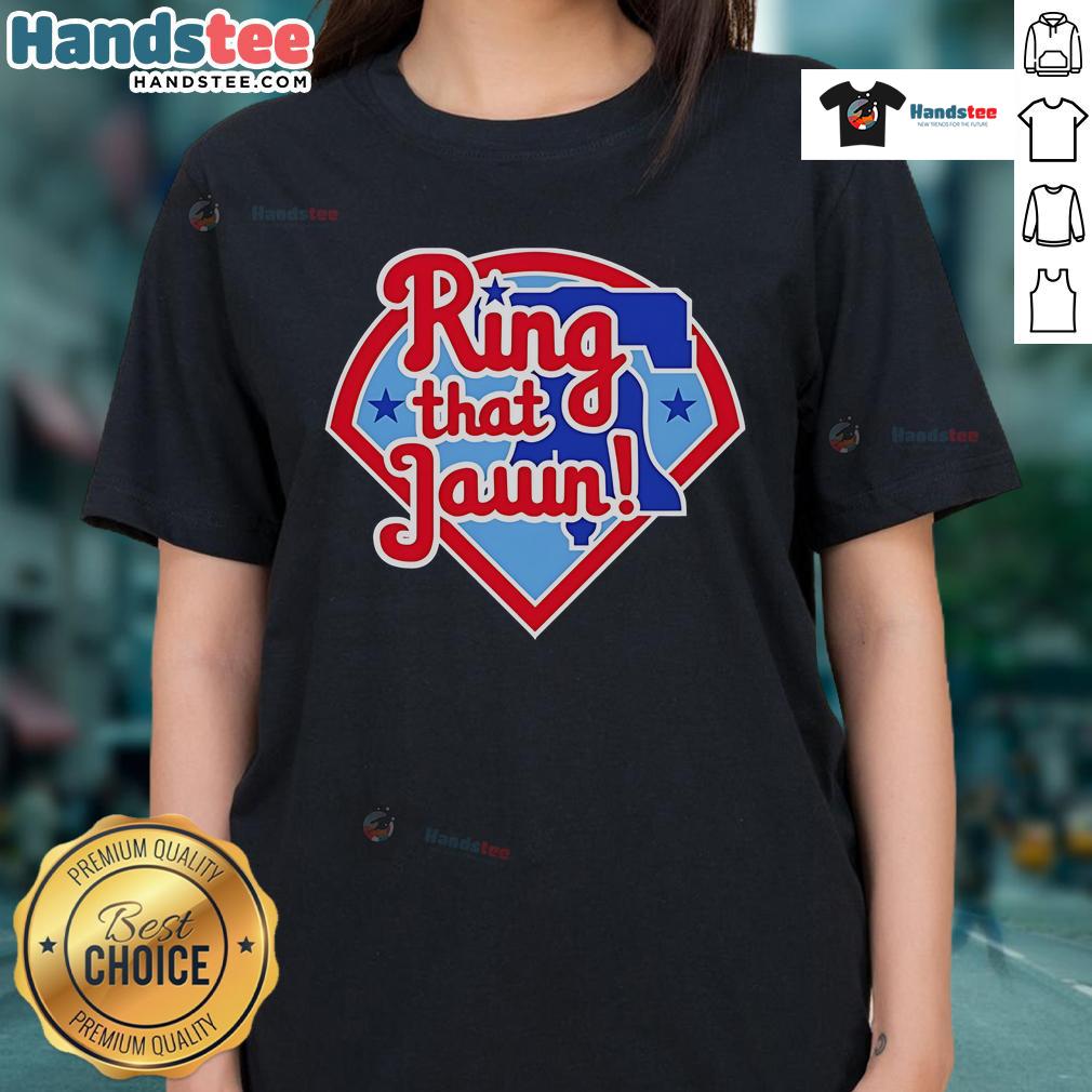Happy Ring That Jawn Philadelphia Phillies Ladies Tee in vibrant red, perfect for game day and showing team spirit.
