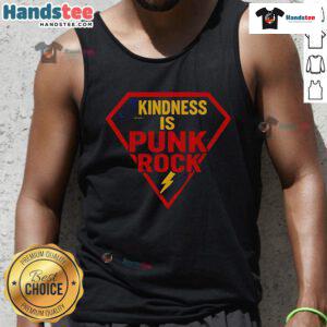 Happy Superman logo on a 'Kindness is Punk Rock' tank top, showcasing a fun and vibrant design for casual wear.