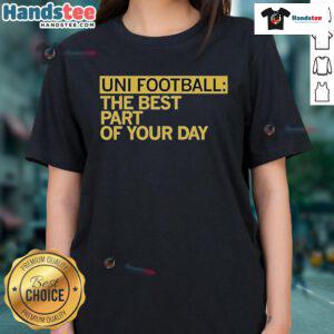 Happy Uni Football Ladies Tee showcasing vibrant design, perfect for fans celebrating their favorite sport every day.