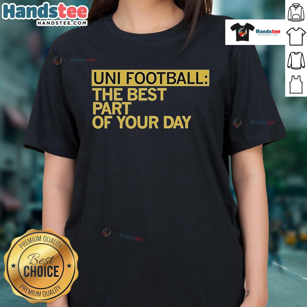 Happy Uni Football Ladies Tee showcasing vibrant design, perfect for fans celebrating their favorite sport every day.
